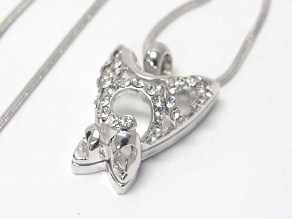 Made in korea whitegold plating crystal stud butterfly pendant necklace