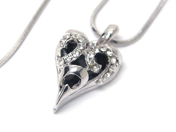 Made in korea whitegold plating crystal stud heart pendant necklace