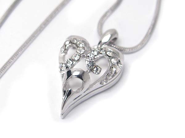 Made in korea whitegold plating crystal stud heart pendant necklace