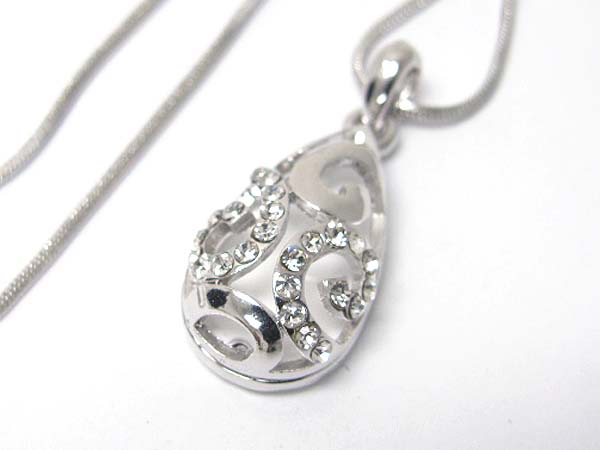 Made in korea whitegold plating crystal stud teardrop pendant necklace