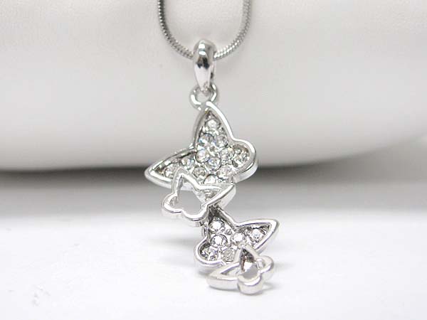 Made in korea whitegold plating crystal stud butterfly linear drop necklace