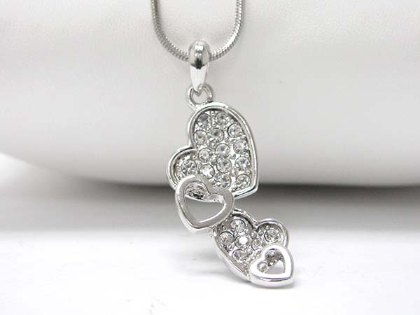 Made in korea whitegold plating crystal stud heart linear drop necklace