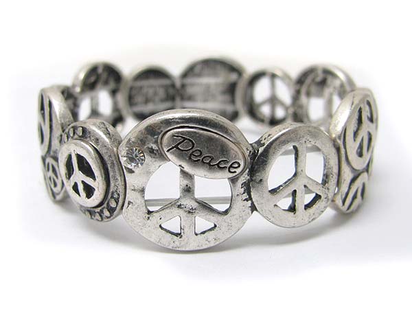 Tri tone metal peace theme stretch round metal bracelet