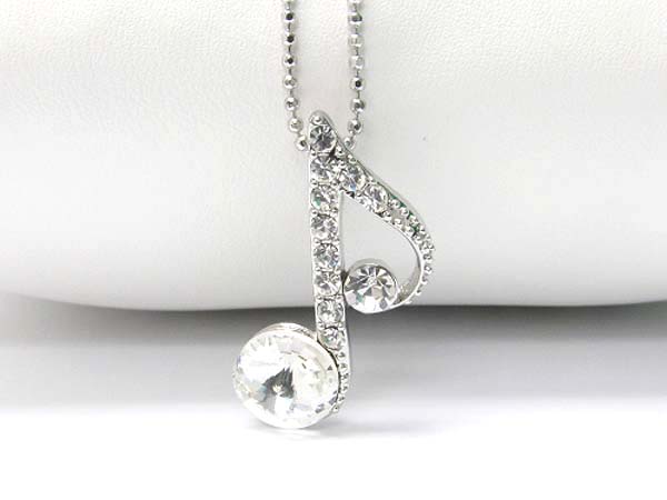 Made in korea whitegold plating crystal stud music note pendant necklace