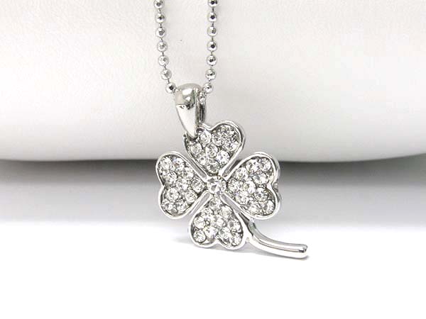 Made in korea whitegold plating crystal stud clover pendant necklace