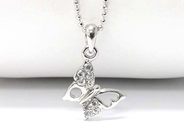 Made in korea whitegold plating crystal stud butterfly pendant necklace