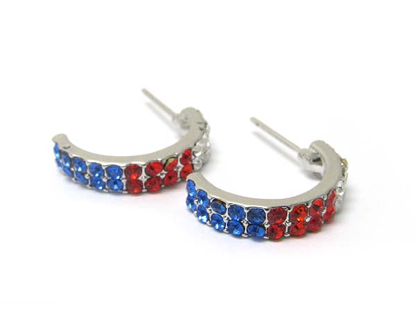 Made in korea whitegold plating double line crystal stud arc earring