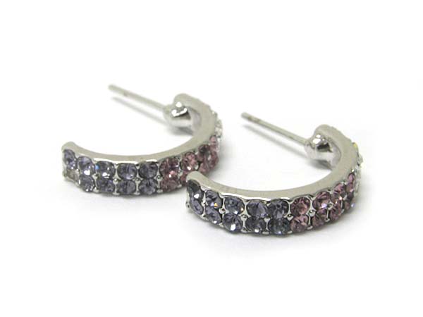 Made in korea whitegold plating double line crystal stud arc earring