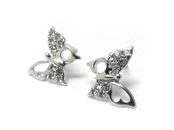 Made in korea whitegold plating double line crystal stud butterfly earring