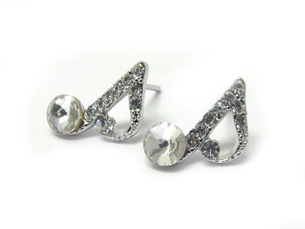 Made in korea whitegold plating double line crystal stud music note earring