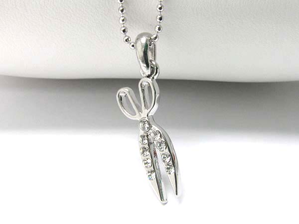 Made in korea whitegold plating crystal stud scissors pendant necklace