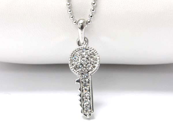 Made in korea whitegold plating crystal stud key pendant necklace