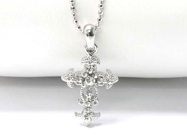 Made in korea whitegold plating crystal stud cross pendant necklace