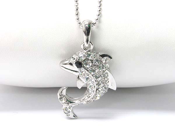 Made in korea whitegold plating crystal stud dolphin pendant necklace