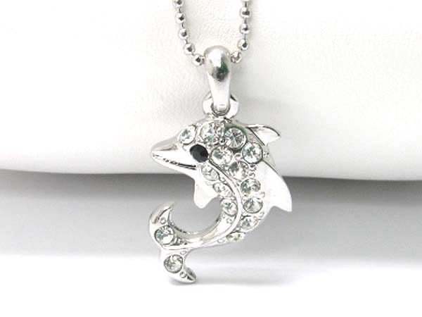 Made in korea whitegold plating crystal stud dolphin pendant necklace