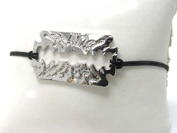 Metal razor blade cord link bracelet