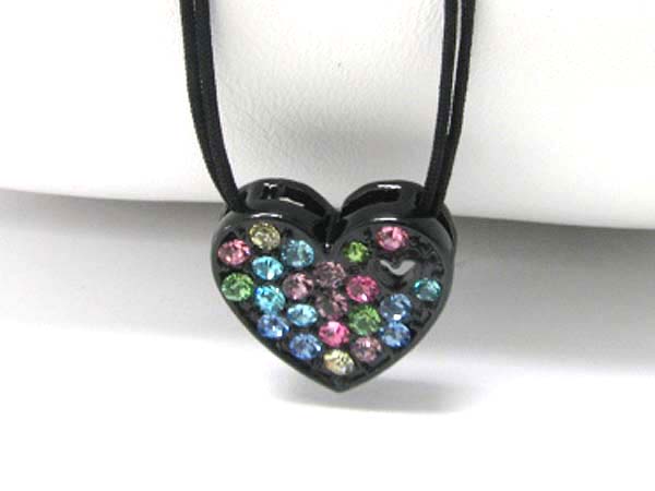 Crystal stud heart pendant cord necklace