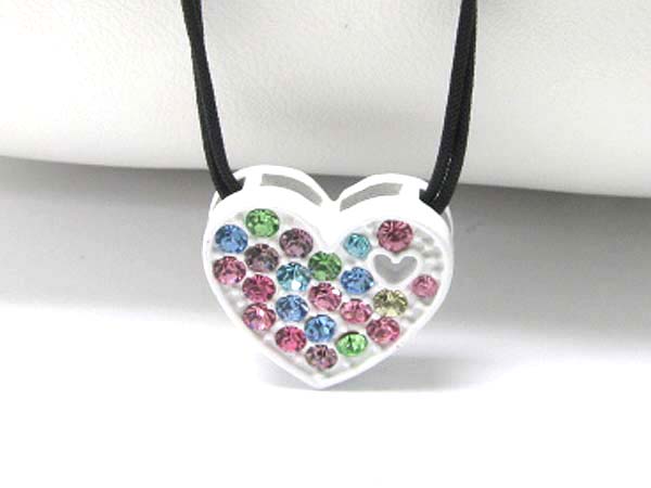 Crystal stud heart pendant cord necklace