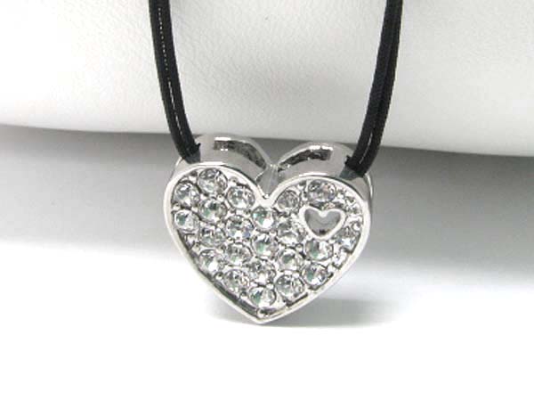 Crystal stud heart pendant cord necklace -valentine