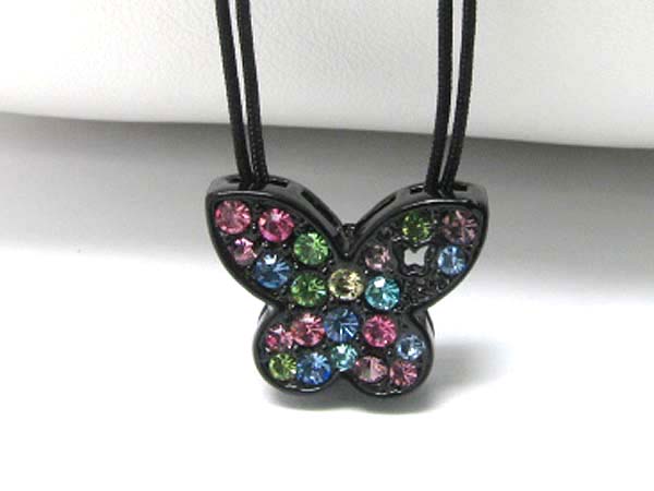 Crystal stud butterfly pendant cord necklace