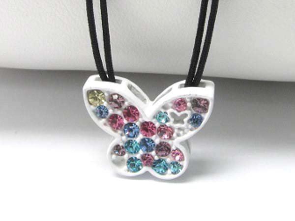 Crystal stud butterfly pendant cord necklace