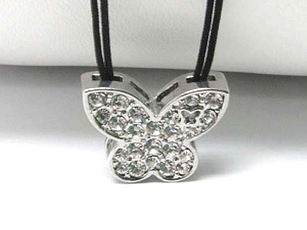 Crystal stud butterfly pendant cord necklace