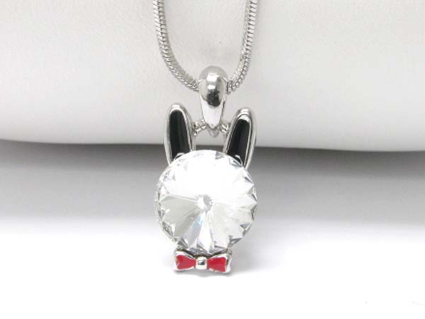 Made in korea whitegold plating crystal and epoxy lion face pendant necklace