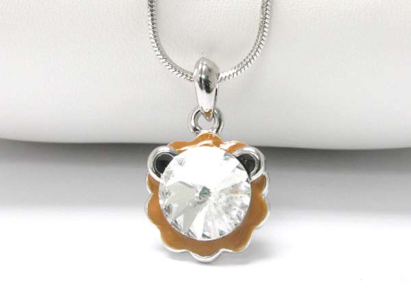 Made in korea whitegold plating crystal and epoxy bunny face pendant necklace