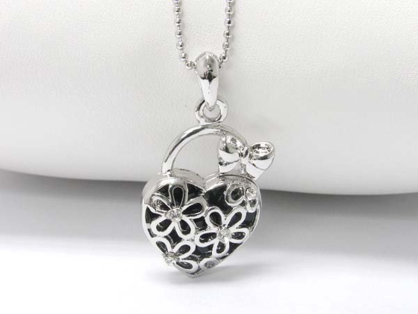 Made in korea whitegold plating heart handbag pendant necklace