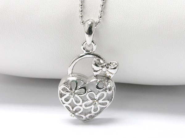 Made in korea whitegold plating heart handbag pendant necklace