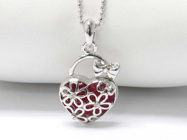 Made in korea whitegold plating heart handbag pendant necklace