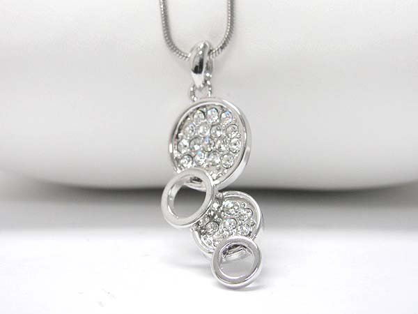 Made in korea whitegold plating crystal stud circle linear drop necklace