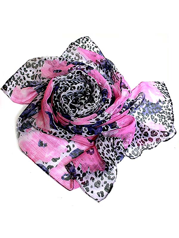 Flower animal pattern chiffon sheer long scarf