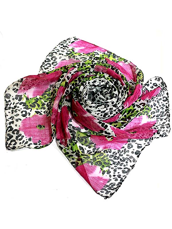 Flower animal pattern chiffon sheer long scarf