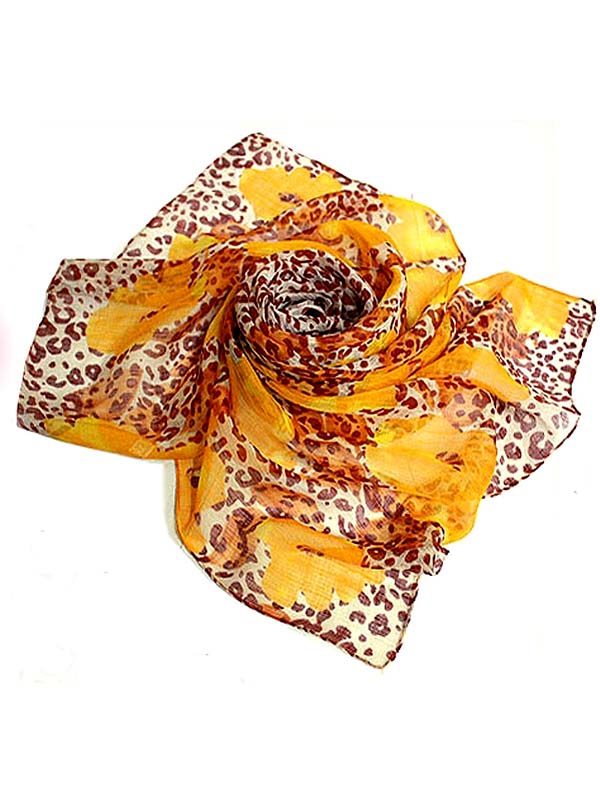 Flower animal pattern chiffon sheer long scarf