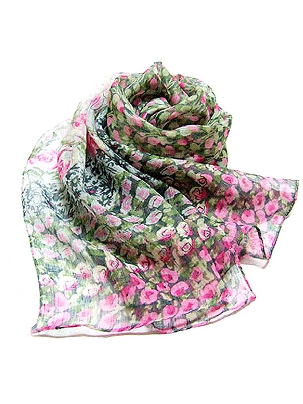 Flower pattern midsize chiffon sheer long scarf