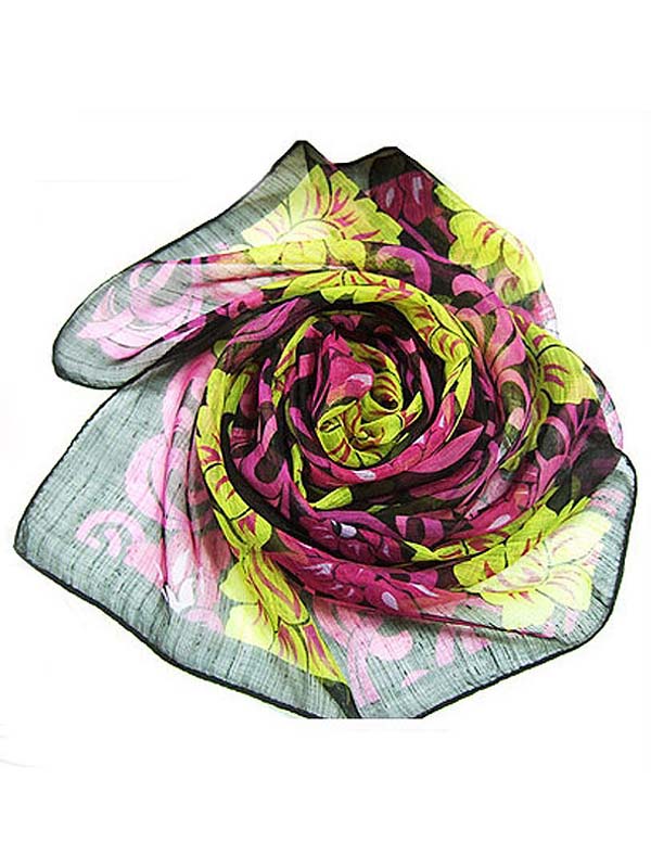 Flower pattern midsize chiffon sheer long scarf