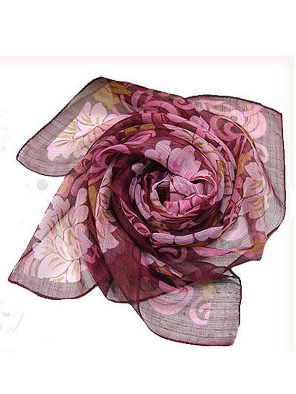 Flower pattern midsize chiffon sheer long scarf