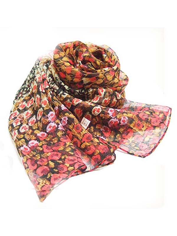 Flower pattern midsize chiffon sheer long scarf