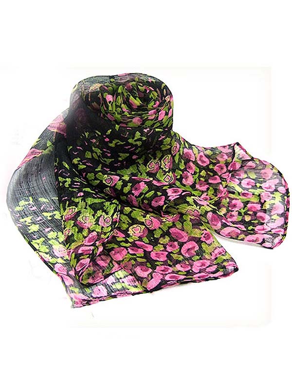 Flower pattern midsize chiffon sheer long scarf