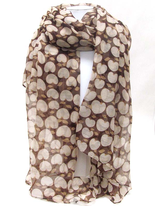 Apple pattern premium grade oversize sheer scarf  ( brown) polyester  fabric