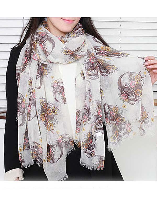 Skull and flower pattern premium grade oversize sheer scarf polyester  fabric