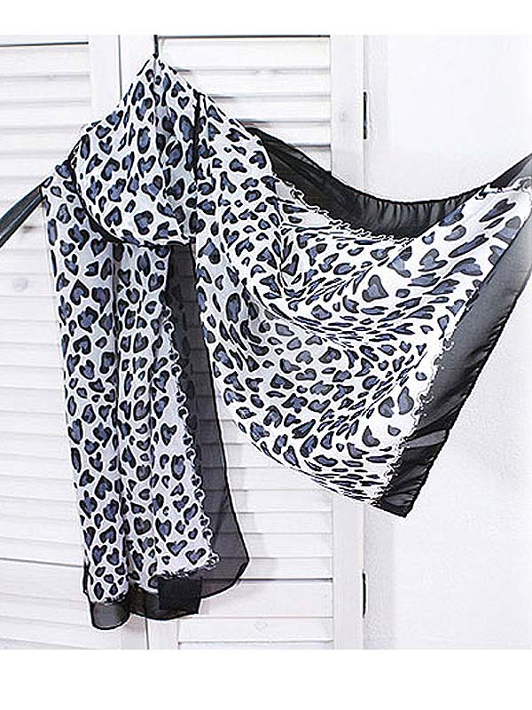 Animal pattern chiffon sheer long scarf-black