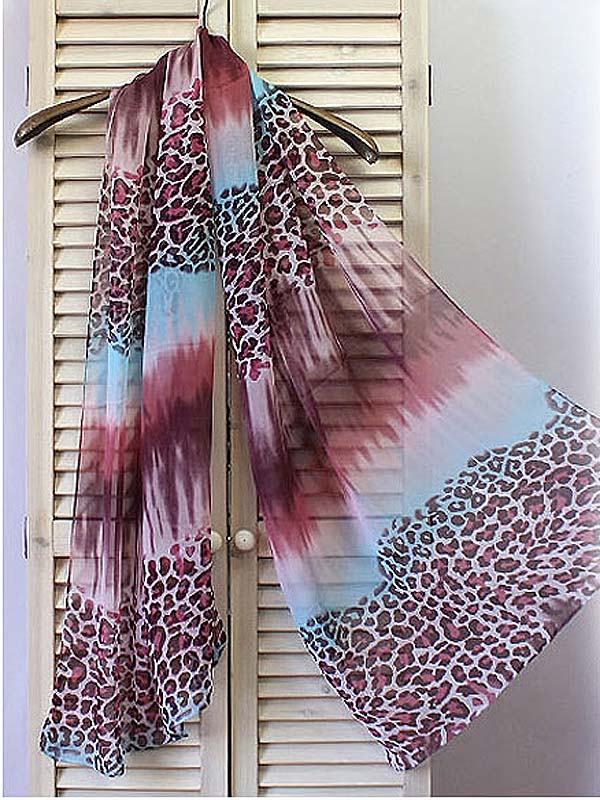 Animal pattern chiffon sheer long scarf-black