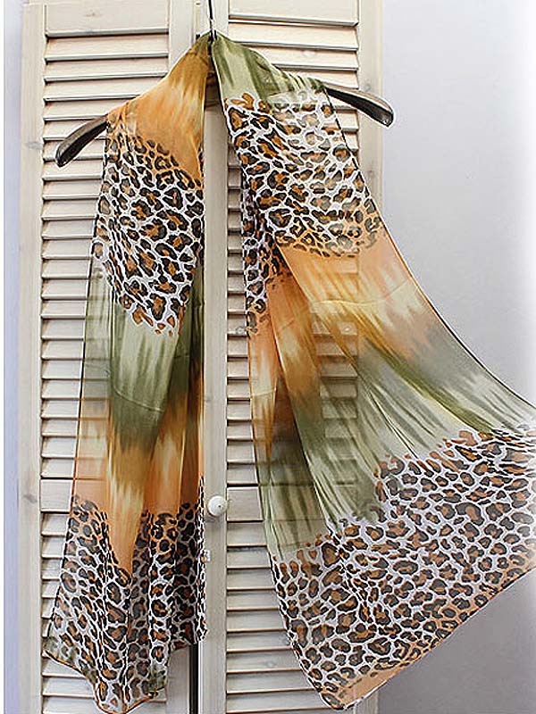 Animal pattern chiffon sheer long scarf-black