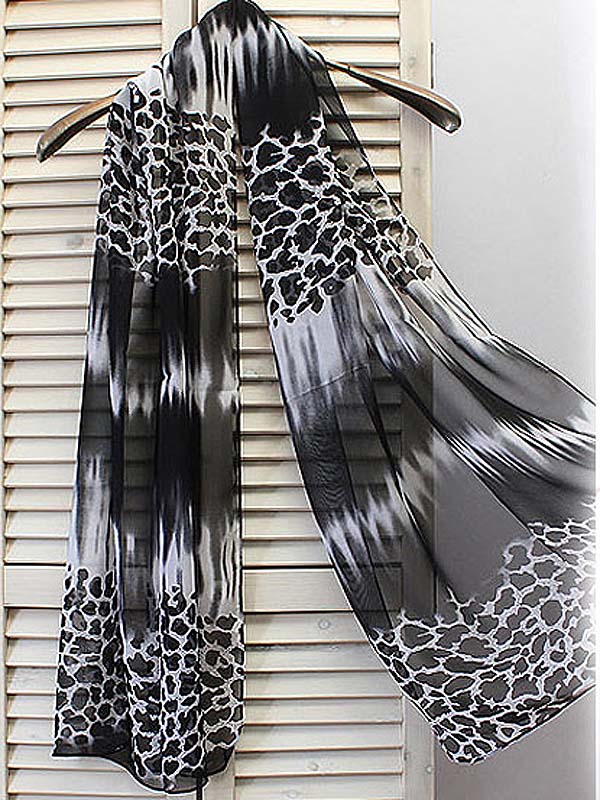 Animal pattern chiffon sheer long scarf-black