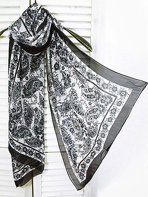 Flower pattern midsize chiffon sheer long scarf