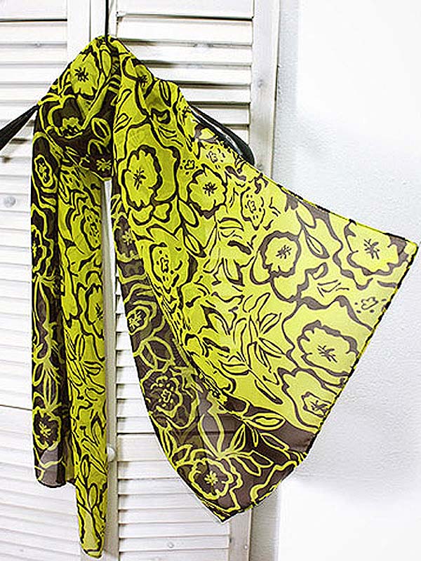 Flower pattern midsize chiffon sheer long scarf