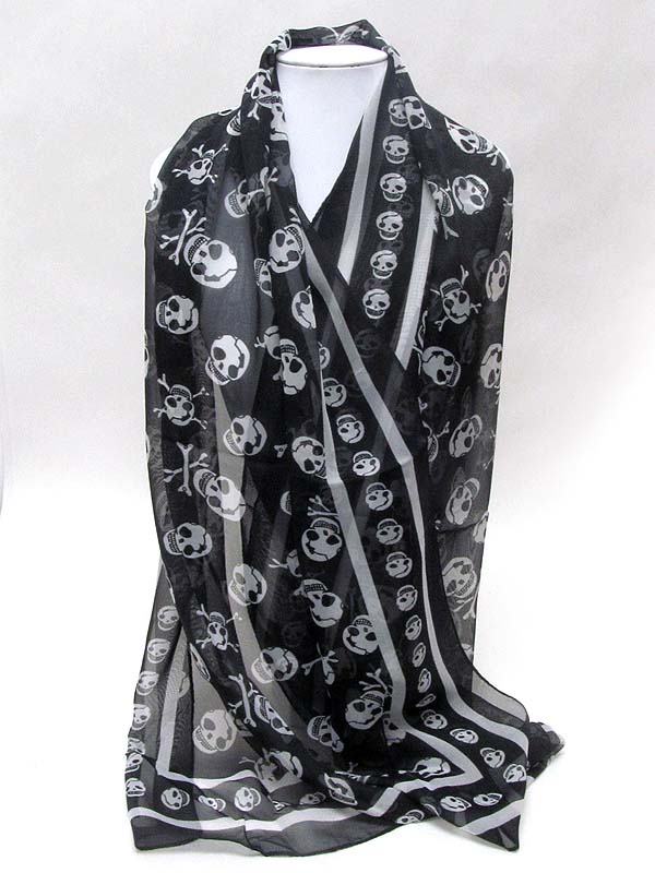 Black skull chiffon scarf