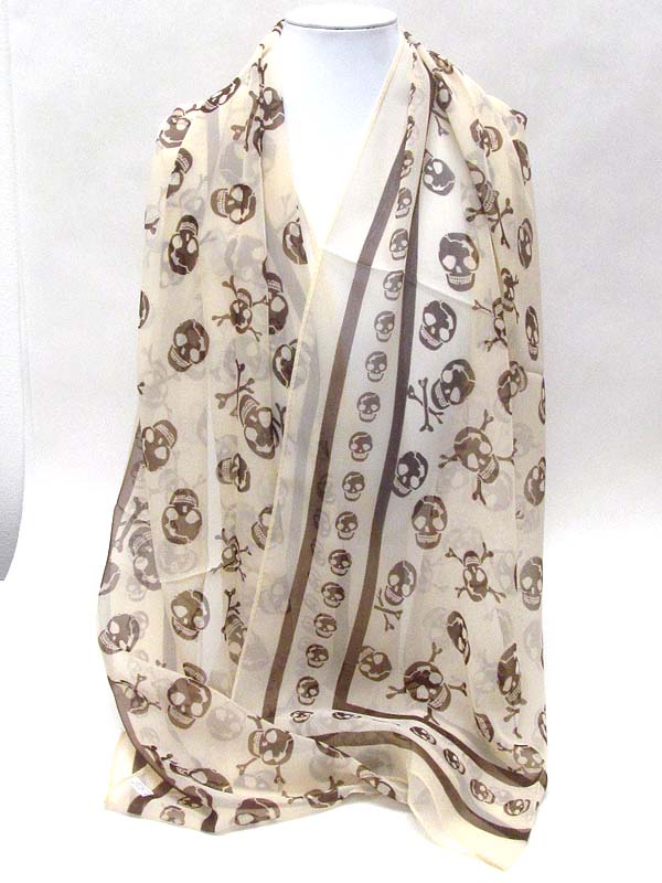 Beige skull chiffon  scarf